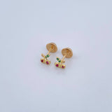Topos Cerezas 0.7gr / Circones Fucsias Verdes Oro Amarillo 18K &