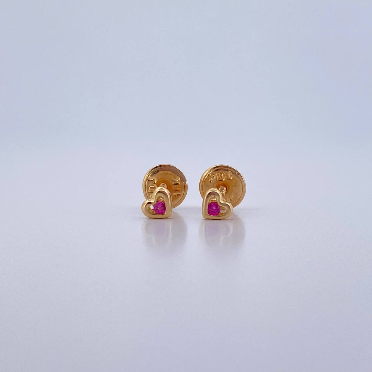 Topos Silueta Corazon 0.5gr / Circon Fucsia Oro Amarillo 18K &