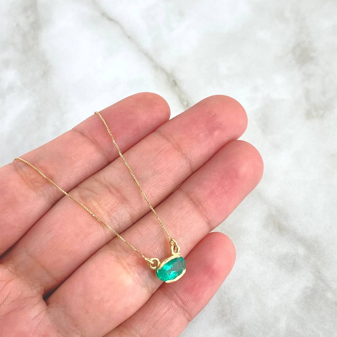 Set Veneciana + Dije Solitario Ovalado 1.85gr / 50cm / 0.5mm Esmeralda 0.75pts Oro Amarillo 18K (Joya) *