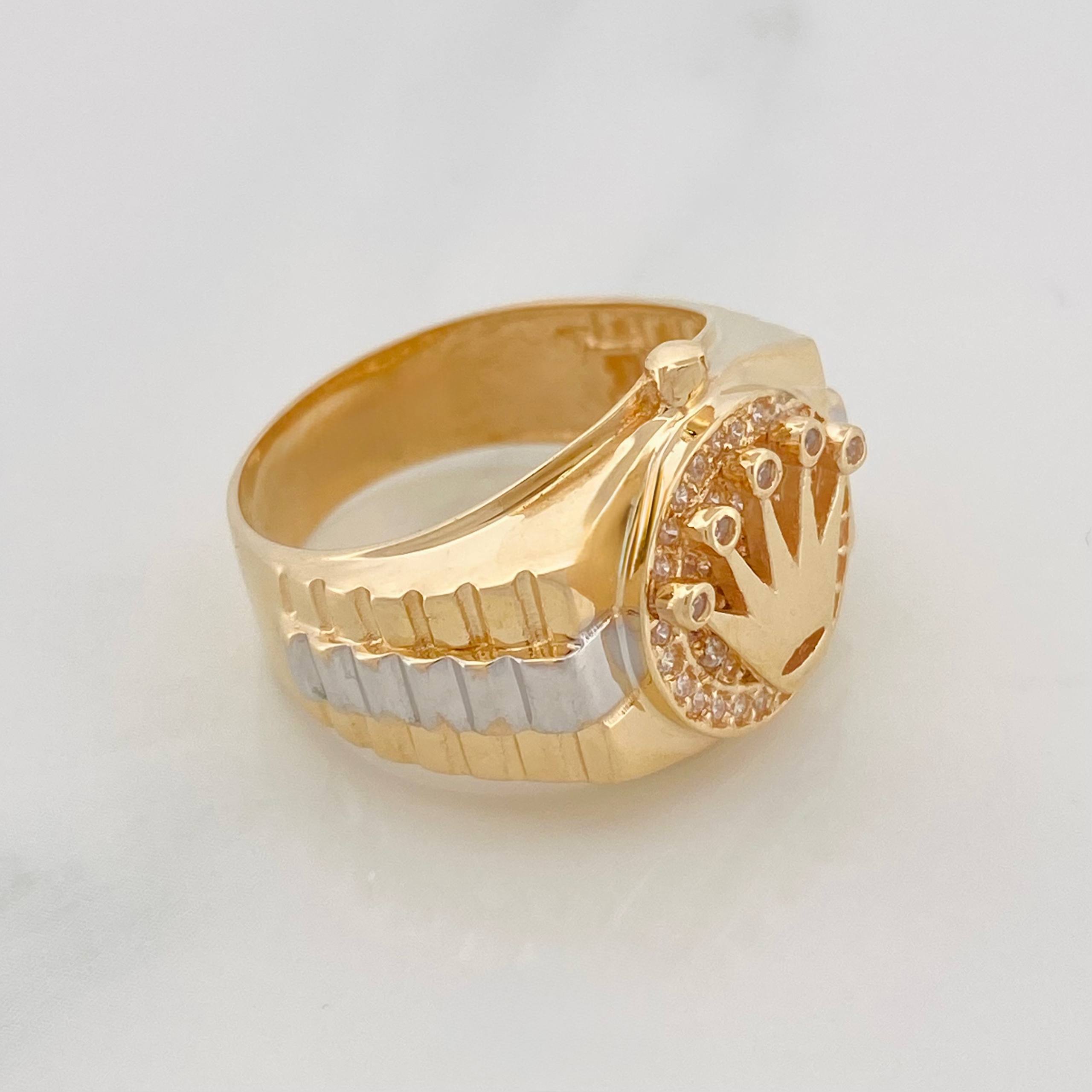 Anillo Corona 6.6g / T7 Dos Oros Amarillo Blanco 18K