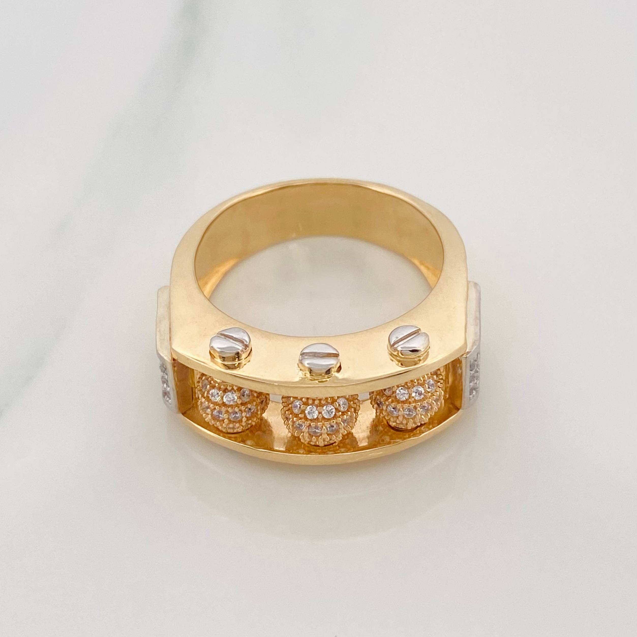 Anillo Bolas De Fuego 12.4 g / T10 Dos Oros Amarillo Blanco 18K