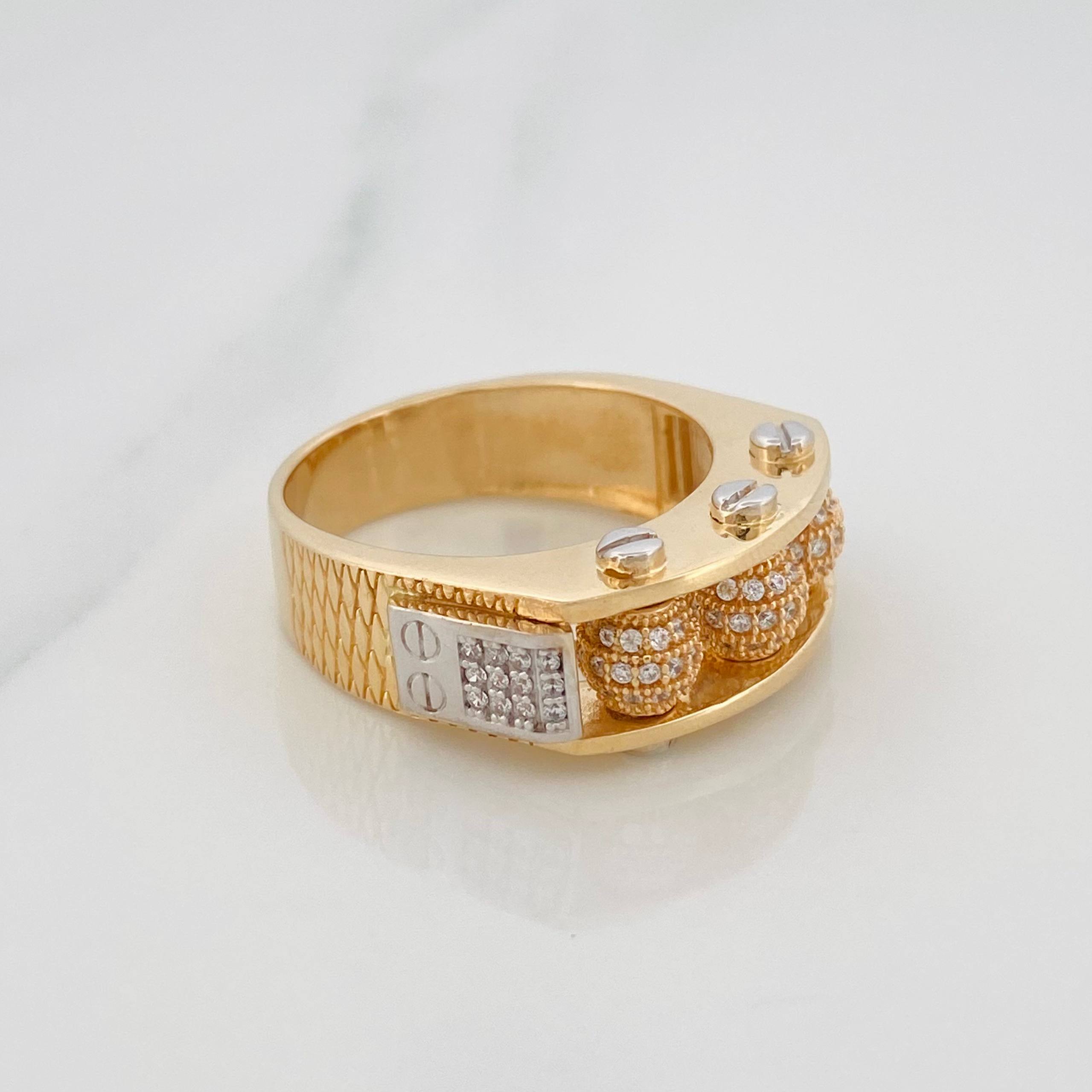 Anillo Bolas De Fuego 12.4 g / T10 Dos Oros Amarillo Blanco 18K