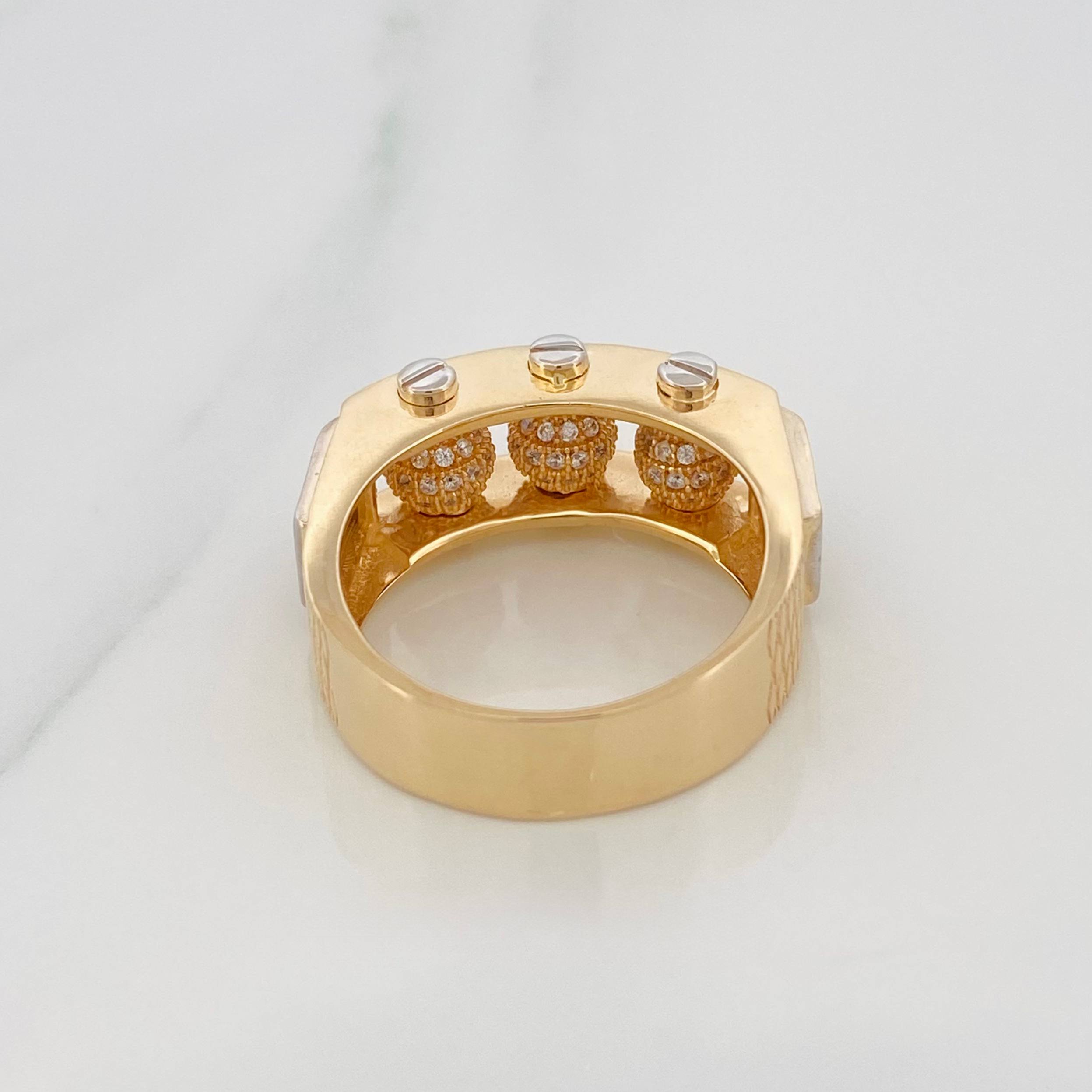 Anillo Bolas De Fuego 12.4 g / T10 Dos Oros Amarillo Blanco 18K