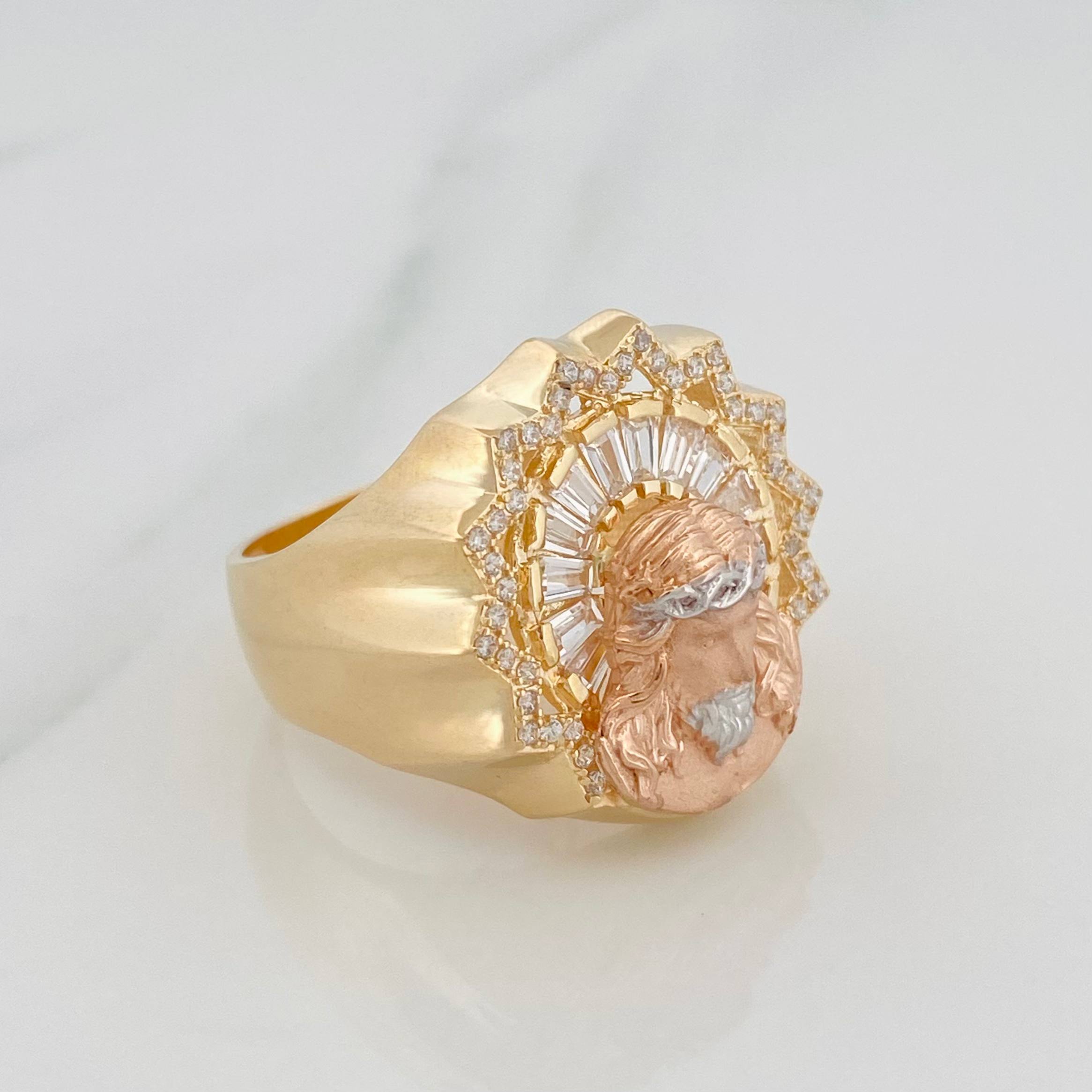 Anillo Rostro Cristo 11.25 g / T11 Tres Oros 18K