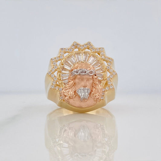 Anillo Rostro Cristo 11.25 g / T11 Tres Oros 18K