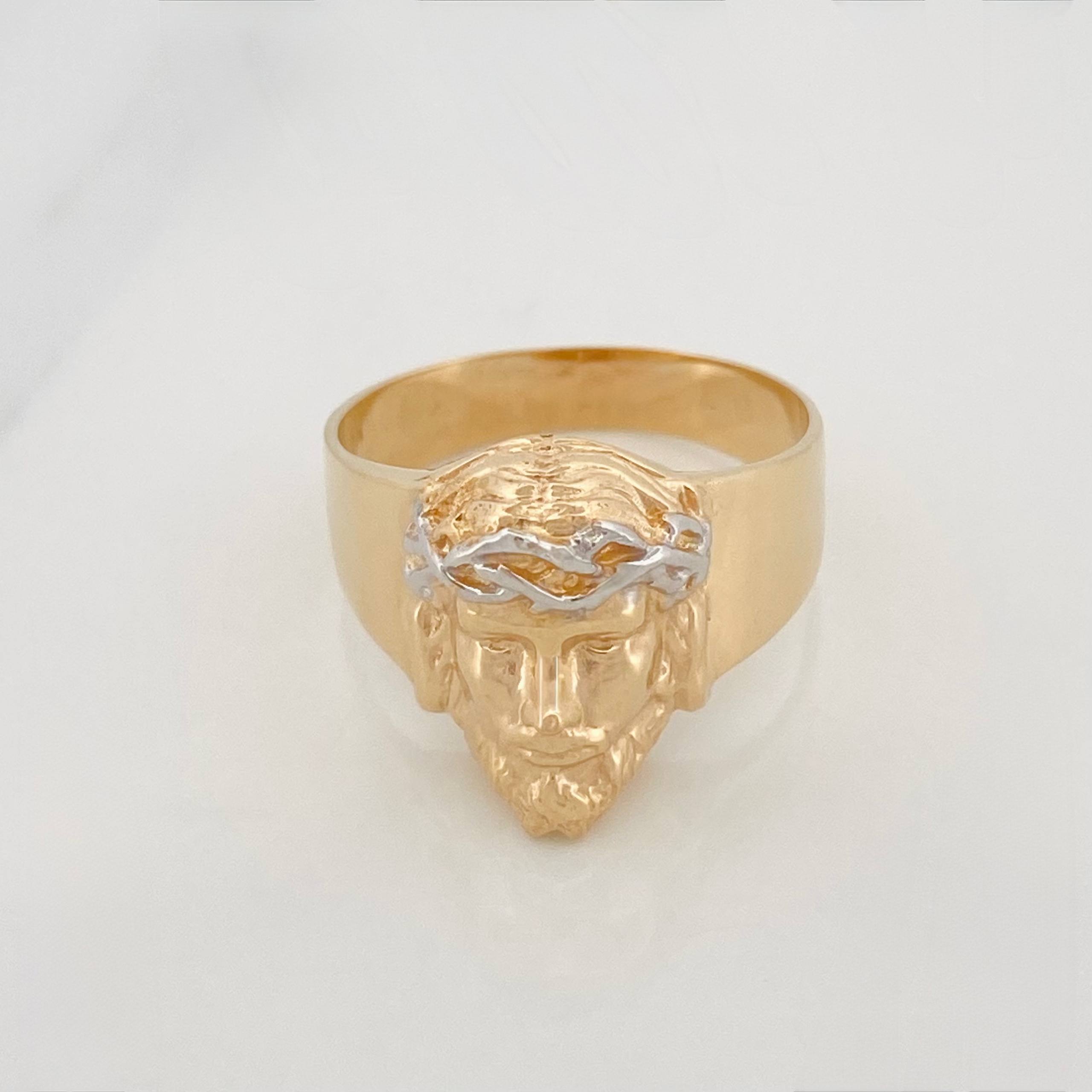 Anillo Rostro Cristo 7.75 g / T9 Dos Oros Amarillo Blanco 18K