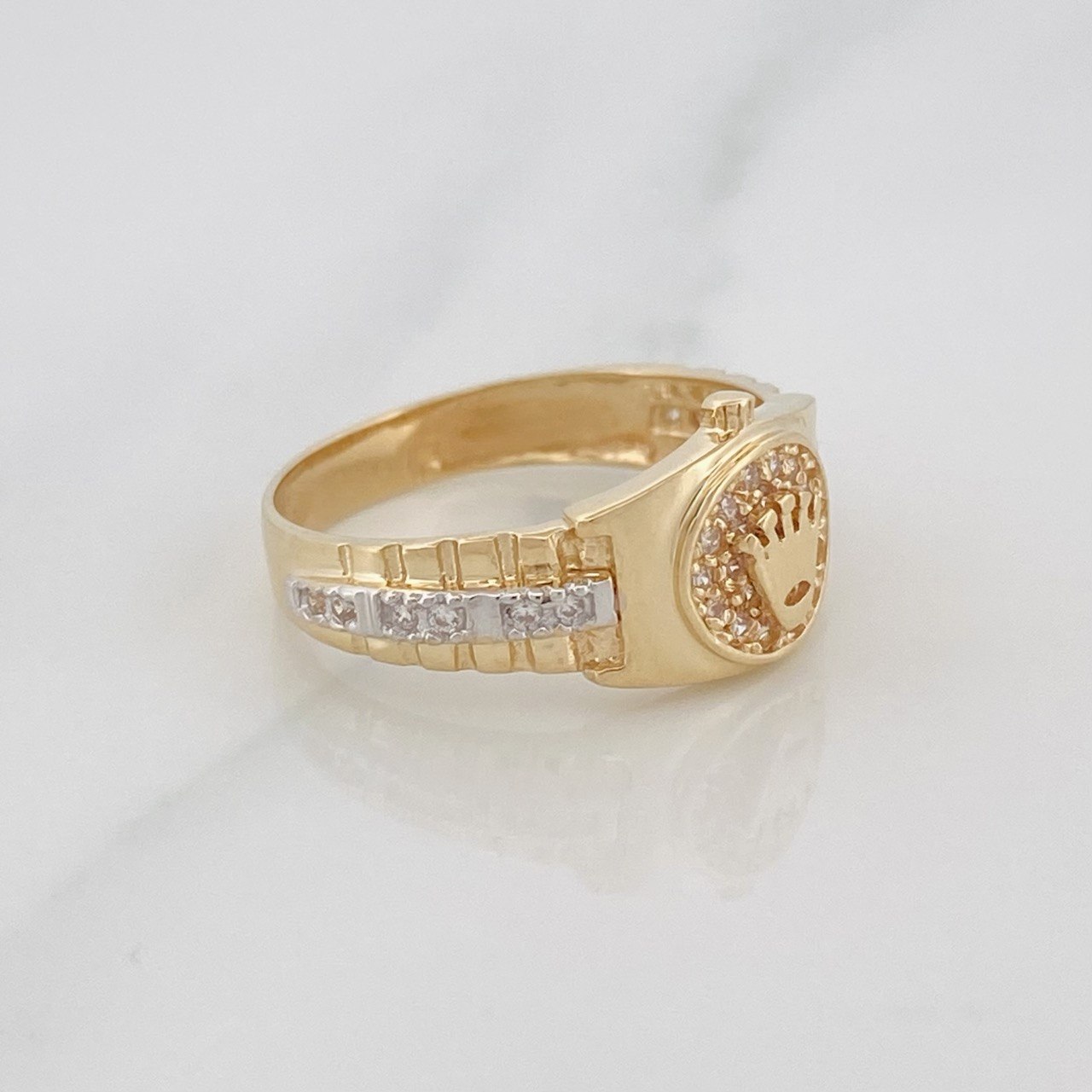 Anillo Correa Corona 3.85 g / T6 1/4 Dos Oros Amarillo Blanco 18K