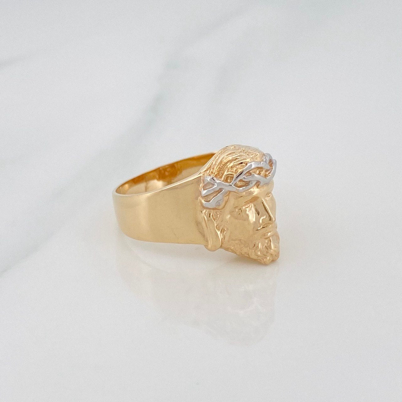 Anillo Rostro Cristo 7.75 g / T9 Dos Oros Amarillo Blanco 18K