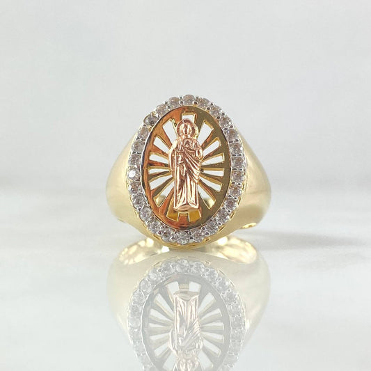 Anillo San Judas Filigrana 7.05gr / T6 1/2 / Circones Blancos Dos Oros Amarillo Rosa 18K ©