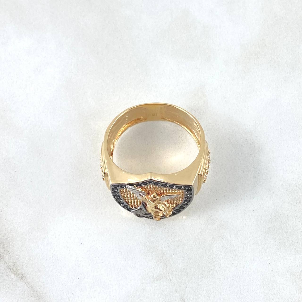 Anillo Escudo Arcangel San Miguel Cruz 7.05gr / T9 1/2 / Circones Negros Blancos Oro Amarillo 18K ©