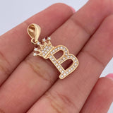 Dije Letra B Corona 1.8gr / 2.6cm / Circones Blancos Oro Amarillo 18K &