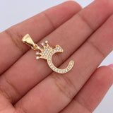 Dije Letra C Corona 1.55gr / 2.6cm / Circones Blancos Oro Amarillo 18K &