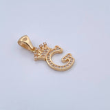 Dije Letra G Corona 1.9gr / 2.6cm / Circones Blancos Oro Amarillo 18K &