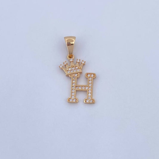 Dije Letra H Corona 1.8gr / 2.6cm / Circones Blancos Oro Amarillo 18K &