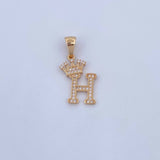 Dije Letra H Corona 1.8gr / 2.6cm / Circones Blancos Oro Amarillo 18K &
