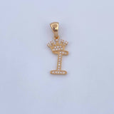 Dije Letra I Corona 1.45gr / 2.6cm / Circones Blancos Oro Amarillo 18K &