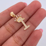 Dije Letra I Corona 1.45gr / 2.6cm / Circones Blancos Oro Amarillo 18K &