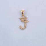 Dije Letra J Corona 1.45gr / 2.6cm / Circones Blancos Oro Amarillo 18K &