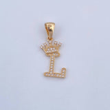 Dije Letra L Corona 1.6gr / 2.6cm / Circones Blancos Oro Amarillo 18K &