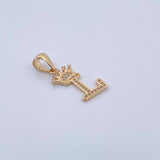 Dije Letra L Corona 1.55gr / 2.6cm / Circones Blancos Oro Amarillo 18K &