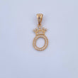 Dije Letra O Corona 1.45gr / 2.5cm / Circones Blancos Oro Amarillo 18K &