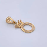 Dije Letra O Corona 1.45gr / 2.5cm / Circones Blancos Oro Amarillo 18K &