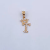 Dije Letra T Corona 1.25gr / 2.6cm / Circones Blancos Oro Amarillo 18K &