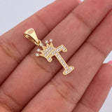 Dije Letra T Corona 1.25gr / 2.6cm / Circones Blancos Oro Amarillo 18K &