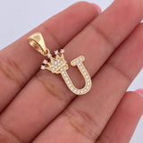 Dije Letra U Corona 1.65gr / 2.6cm / Circones Blancos Oro Amarillo 18K &