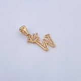 Dije Letra W Corona 1.9gr / 2.6cm / Circones Blancos Oro Amarillo 18K &
