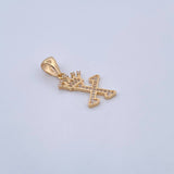 Dije Letra X Corona 1.7gr / 2.6cm / Circones Blancos Oro Amarillo 18K &