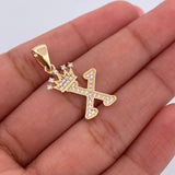 Dije Letra X Corona 1.7gr / 2.6cm / Circones Blancos Oro Amarillo 18K &
