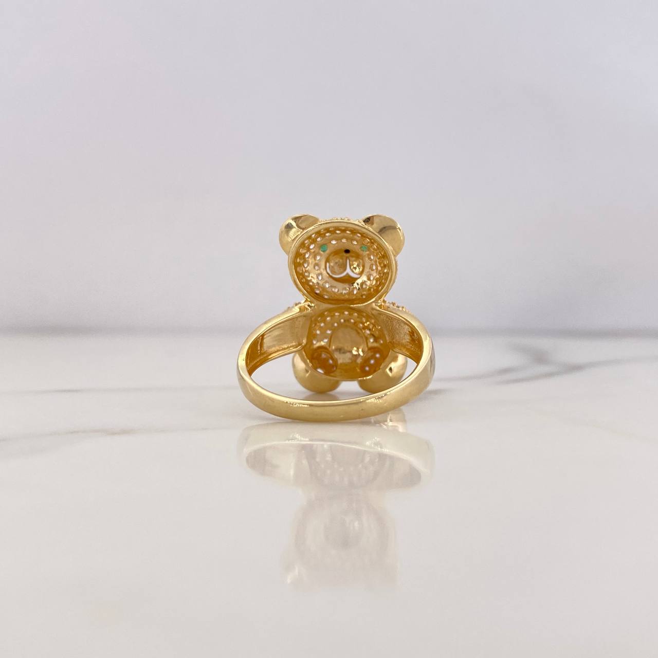 Anillo Oso 7.8gr / T8 3/4 / Circones Verdes Negros Blancos Oro Amarillo 18K &
