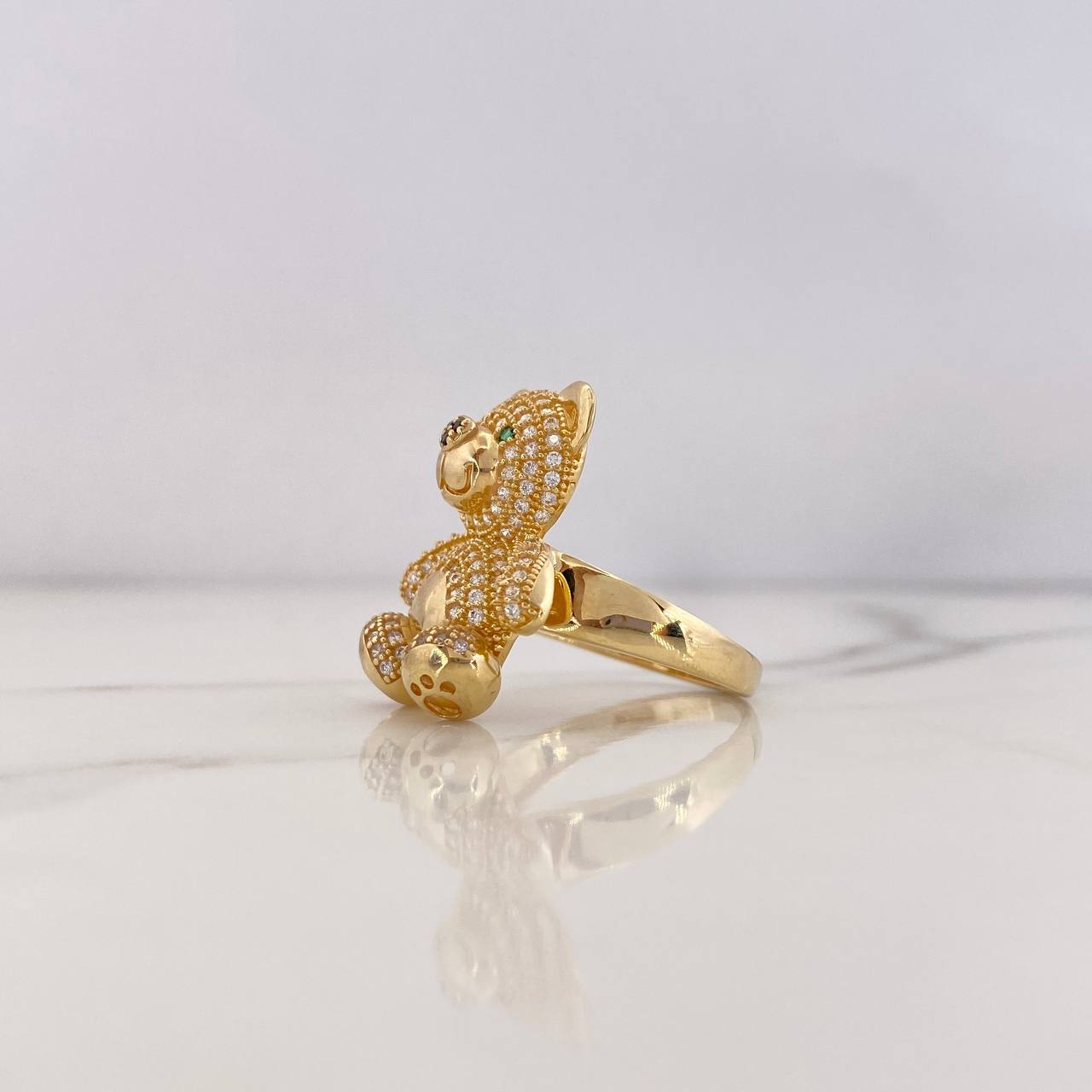 Anillo Oso 7.8gr / T8 3/4 / Circones Verdes Negros Blancos Oro Amarillo 18K &