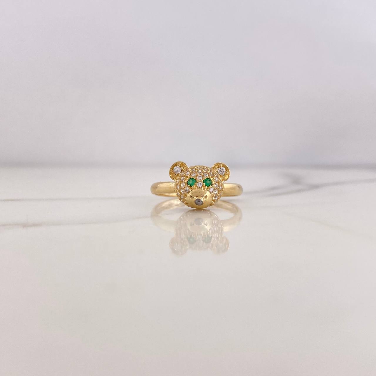 Anillo Oso 2.35gr / T6 1/4 / Circones Verdes Blancos Oro Amarillo 18K &