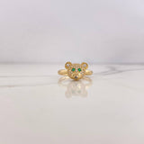 Anillo Oso 2.35gr / T6 1/4 / Circones Verdes Blancos Oro Amarillo 18K &