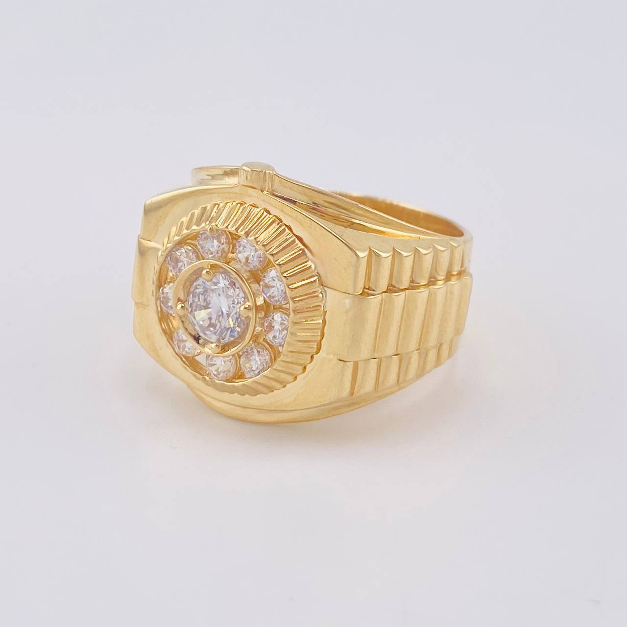 Anillo Correa circular zirconias 9.65g / T11 1/4 Oro Amarillo 18K