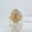 Anillo Virgen Guadalupe Silueta 6.85gr / T8 3/4 / Circones Blancos Verdes Y Fucsias Oro Amarillo 18K *