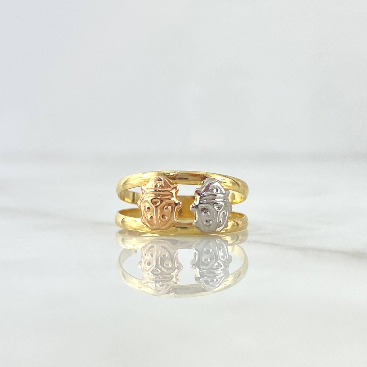 Anillo Mariquitas - Doble Línea 1.1gr / T3 3/4 / Tres Oros 18K *