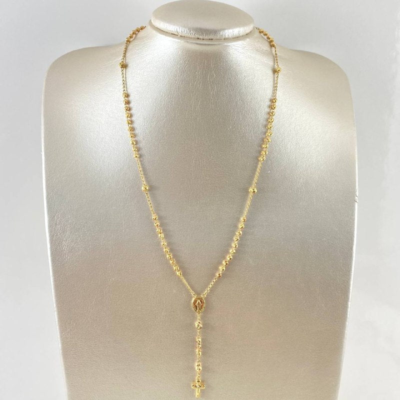 Rosario Virgen Milagrosa 8.5gr / 50cm / 3mm Bolas Diamantadas - Cruz Cristo Oro Amarillo 18K *