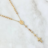 Rosario Virgen Milagrosa 8.5gr / 50cm / 3mm Bolas Diamantadas - Cruz Cristo Oro Amarillo 18K *