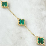 Pulso Trebol Malaquita Verde 3.2gr / 16cm-17cm / 8mm Oro Amarillo Nac.Esp. 18K