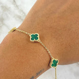 Pulso Trebol Malaquita Verde 3.2gr / 16cm-17cm / 8mm Oro Amarillo Nac.Esp. 18K