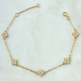 Pulso Aro Seguido Flor 2.85gr / 15.5cm-18cm / 1.5mm Graduable Borde Texturizado Circones Blancos Oro Amarillo 18K