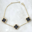 Pulso Aro Seguido Trebol VCyA 5.35gr / 17cm-19.5cm / 1.5mm Graduable Onix Negro Punteado Oro Amarillo Nac.Esp. 18K *