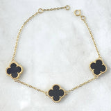 Pulso Aro Seguido Trebol VCyA 5.35gr / 17cm-19.5cm / 1.5mm Graduable Onix Negro Punteado Oro Amarillo Nac.Esp. 18K *