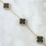 Pulso Aro Seguido Trebol VCyA 6.7gr / 16.5cm-18.5cm / 1.5mm Graduable Onix Negro Punteado Oro Amarillo Nac.Esp. 18K