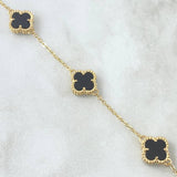 Pulso Aro Seguido Trebol VCyA 4.3gr / 17.5cm-19.5cm / 1.5mm Graduable Onix Negro Punteado Oro Amarillo Nac.Esp. 18K