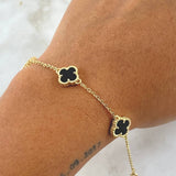 Pulso Aro Seguido Trebol VCyA 4.5gr / 16cm-19.5cm / 1.5mm Graduable Onix Negro Punteado Oro Amarillo Nac.Esp. 18K *