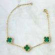 Pulso Aro Seguido Trebol VCyA 4.45gr / 17cm-19cm / 1.5mm Graduable Malaquita Verde Punteado Oro Amarillo Nac.Esp. 18K *